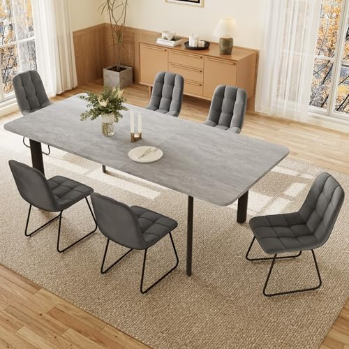 JIEXI Esstisch Mit 4-8 Stühlen Set, Essgruppe Tisch Ausziehbar, Moderner, Stilvoller MDF-Platten Esstisch Für Das Wohnzimmer (160-200cm grau Tisch + 6 grau Stühle - B)