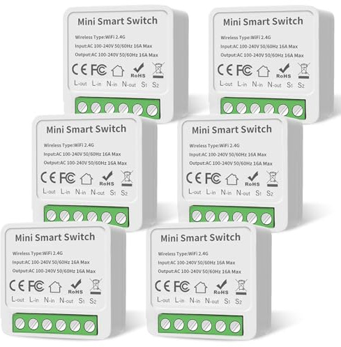 Confezione da 6 interruttori della luce intelligenti modulo a 1 via, compatibile con Smart Life, interruttore della luce Smart Mini Module fai da te, interruttore intelligente, interruttore WiFi