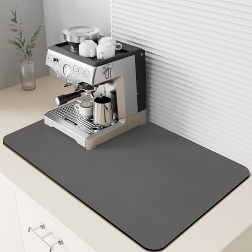 Dolic Coffee Mat Rubber Backed Coffee Machine Mat , Absorbent Dish Drying Mat for Kitchen Counter - Bar Mats for Countertops Accessories Fit Under Coffee Machine (Dark Grey, 30 x 40 cm)