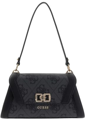 GUESS Schultertasche Umhängetasche Karnilla Flap Shoulder Bag Coal Logo dunkelgrau