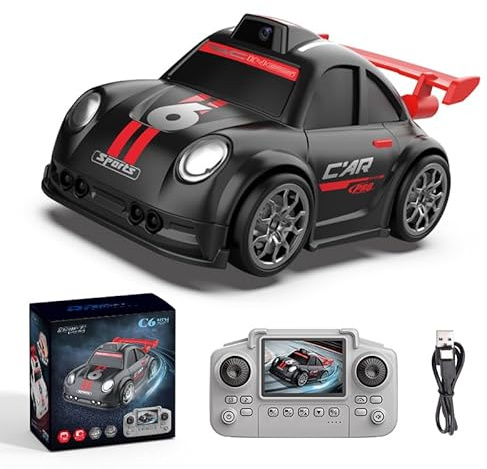 Elprico RC-Drift-Auto mit Kamera, 1080p Intelligentes KI-Tracking-Rennfahrzeug mit 2,4-Zoll-LCD-Bildschirm-Fernbedienung für Jungen-Anfänger (Black)