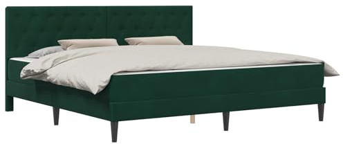 vidaXL Bettgestell mit Matratze Dunkelgrün 180 x 200 cm Samt, Stylische Schlafzimmermöbel, modernes Bett mit Matratze, weicher Rahmen, rechteckiges Design, einfacher Aufbau