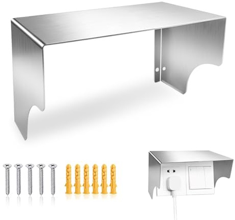 Steckdose Regenschutz Edelstahl, 245x120x120mm Steckdosen Abdeckung Aussen | Türklingel Regenschutz mit Schrauben, Metall Abdeckung Wetterfeste Universell für Badezimmer Außensteckdosen