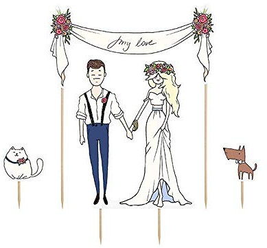 Cake Topper Brautpaar Blumen Tiere Deko Hochzeitstorte Tortenstecker Tortenfigur Tortendeko Figuren Hochzeit TortendekoKPT17