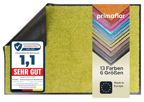 Primaflor Schmutzfangmatte CLEAN – Grün, 90x150 cm | Saugstarke, Schwer entflammbare Fußmatte | Rutschfester Türvorleger für Innen | Türmatte für Eingangsbereich | Sauberlaufmatte mit Gummirand