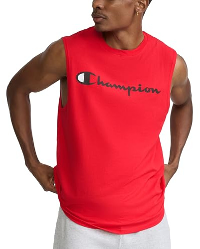 Champion Men's Graphic Jersey Muscle Shirt, Scarlet, S