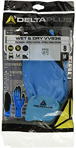 Delta Plus VV636BL08 Polyamid-Handschuh - Nitrilbeschichtete Hand - Nitrilschaum-Beschichtete Handfläche, Blau-Schwarz, Größe 08