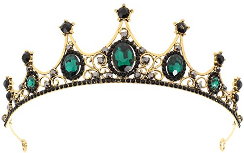 Frcolor Grüne Kristall Tiara Barock Krone Braut Haarschmuck Vintage Strass Stirnband Kopfschmuck für Hochzeit Geburtstagsfeier