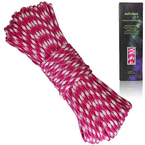 aufodara Paracord Schnur Reißfestem Outdoor Survival Seil 100ft Fallschirms Schnur 7 Kern-Strängen 4mm Mehrzweck-Seil 250kg (550lbs) Nylonschnur Polyesterseil (pink-weiß)