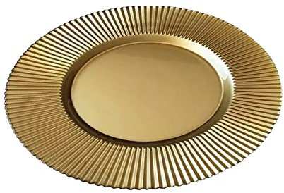 WedDecor Round Charger Plates Centerpiece Polypropylene Presentation Plate Set Dinner Table Decorations Weddings Banquets Christmas Dining Parties Tableware, Plain Gold, 33cm, 1pc