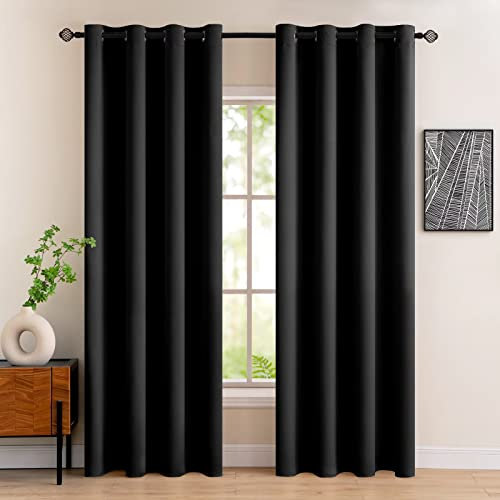 MIULEE Black Blackout Curtains for Living Room 2 Panel Set, Premium Eyelet Curtains for Bedroom, Thermal Insulated Window Curtain Drapes, Black Out Curtain 102 Drop, Each Panel 55 x 102 Inches