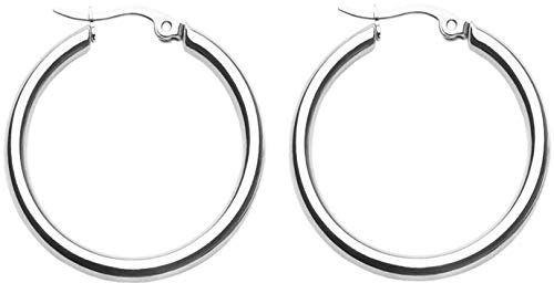 day.berlin Creolen Circle in Silber, Damen Ohrringe 3cm Durchmesser, 3mm stark, 316L Edelstahl nickelfrei und wasserfest