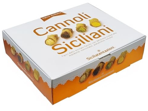Sicilia Bedda - Cannoli Siciliani Farciti con Crema alla Mandorla, al Pistacchio, al Cioccolato, al Limone - 8 Cannoli in Elegante Scatola da 240 Gr.