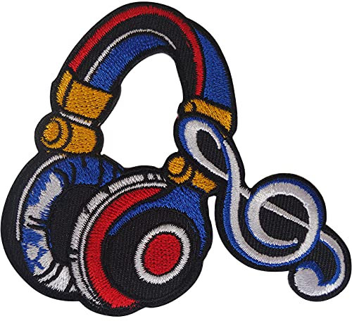 Music Note Headphones Patch Iron Sew On T Shirt Bag Jacket Cap Embroidered Badge
