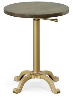 Carolina Chair & Table Elettra Verstellbarer Vintage-Tisch, Elm, Holz Metall Gusseisen, ULM/Gold