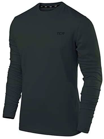 TCA Element Sport Langarmshirt Herren - Funktionsshirt mit Rundhalsausschnitt - Laufshirt Running Shirt atmungsaktiv - Langarm Sportshirt - Sport Oberteil - Dunkelgrün, L