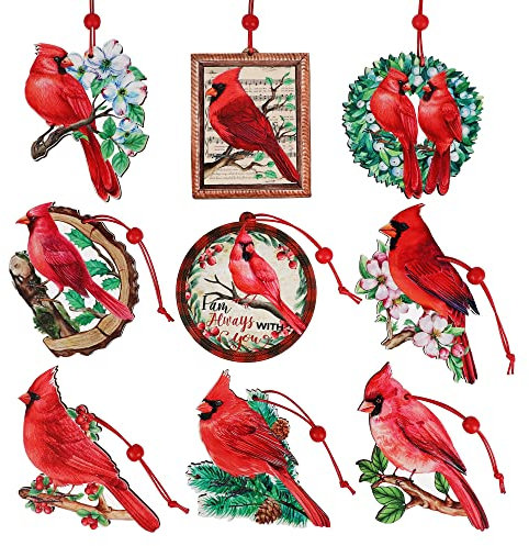 9 Stück rote Kardinal-Weihnachtsschmuck aus Holz Kardinale Vögel für Weihnachtsbaumschmuck Dekorationen Gedenkgeschenke