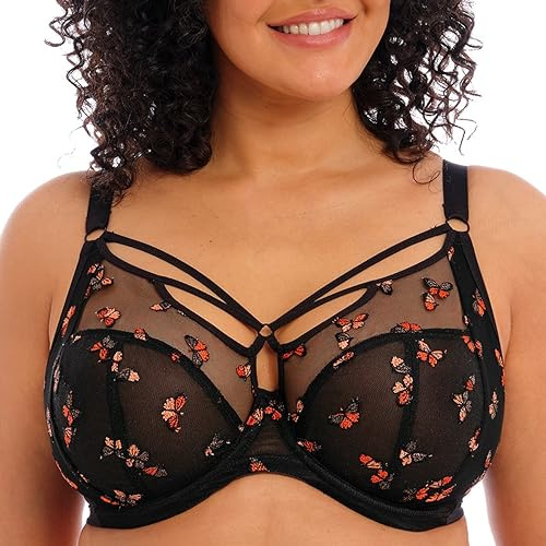 Elomi Women's Sachi Strappy Underwire Plunge Bra, Black Butterfly, 34HH US