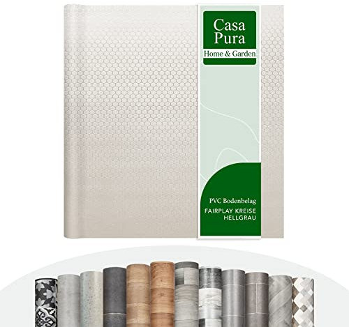 Suelo de vinilo por metros – aspecto de madera con aspecto de baldosas – revestimiento de PVC para cocina, baño y sala de estar (Fairplay Círculos, gris claro, 200 x 100 cm)