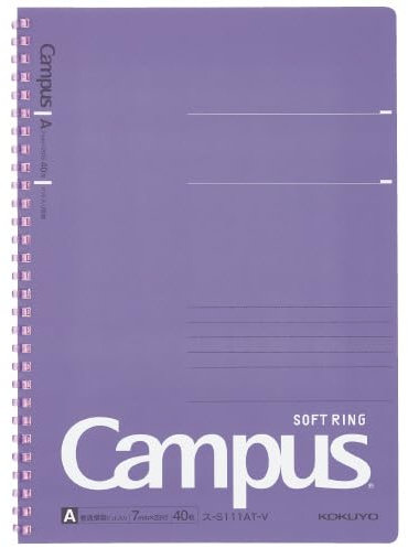 KOKUYO Campus SU-S111AT-V Notizbuch mit weichem Ring, Semi-B5, 7 mm gepunktet, liniert, 29 Zeilen, 40 Blatt, Violett, Japan Import