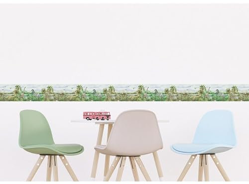 Frise auto-collante dinosaures en couleur - 1 rouleau de 0,138 x 5 m