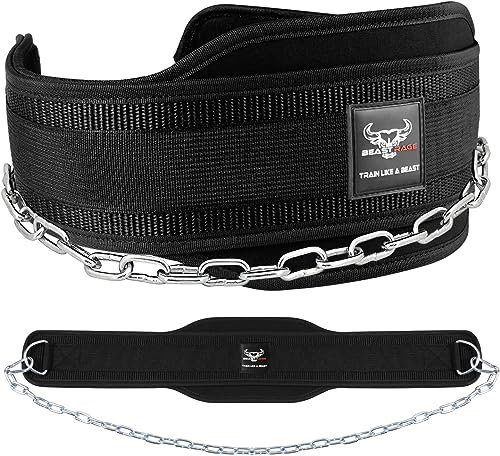 BEAST RAGE Gewichthebergürtel, Leder, strapazierfähig, Fitnessstudio, Bodybuilding, Workout, Training, Gewichthebergürtel, 10 verstellbare Löcher, 10,2 cm, gepolsterte (Schwarz Dip, Einheitsgröße)