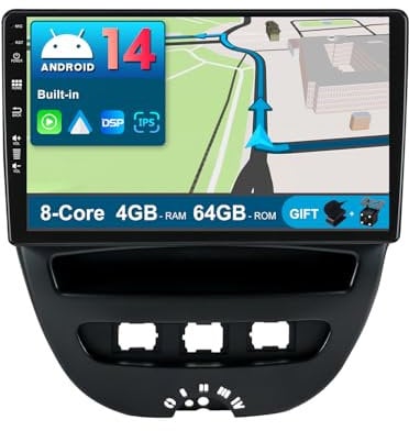 JOYX Android 12 IPS Autoradio Passt für Toyota Aygo/Peugeot 107/Citroen C1 (2005-2014) - 4G+64G - Eingebaut DSP/Carplay/Android Auto - Kamera + MIC - 10.1 Zoll 2 Din -SWC WiFi DAB 360-Camera Fast-boot