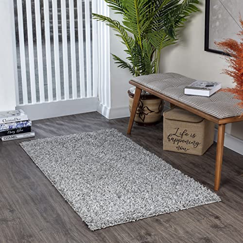 Surya Home Shaggy Berber Teppich - Flauschiger Teppich für Wohnzimmer, Esszimmer, Schlafzimmer, Langflor Hochflor Teppich flauschig - Teppich groß 100x200 cm, Wohnzimmerteppich in Grau