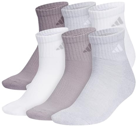 adidas Womens Athletic Cushioned Quarter Ankle Socks (6 Pairs) Durable & Comfortable