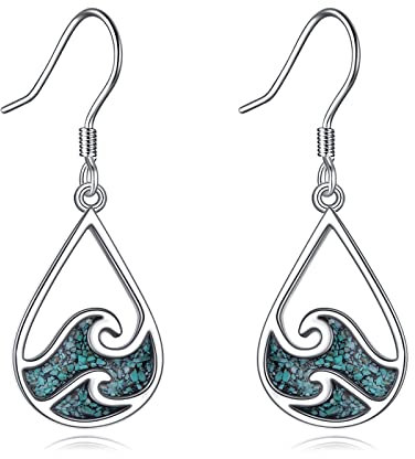YFN Meer Welle Ohrringe Sterling Silber Türkis Hängend Baumeln Tropfen Ohrringe Ozean Strand Schmuck Sommer Thema Geschenke für Damen Mädchen