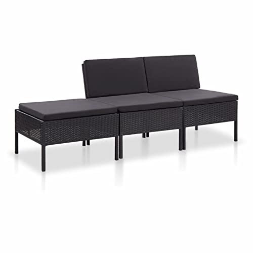 Yolola Gartensofa 3-Sitzer Rattan Sofa Balkonmöbel Lounge Sofa Outdoor Balkonsofa Balkon Couch Garten Gartenbank Sitzbank Gartenmöbel Set Loungemöbel Terrasse, Schwarz#2