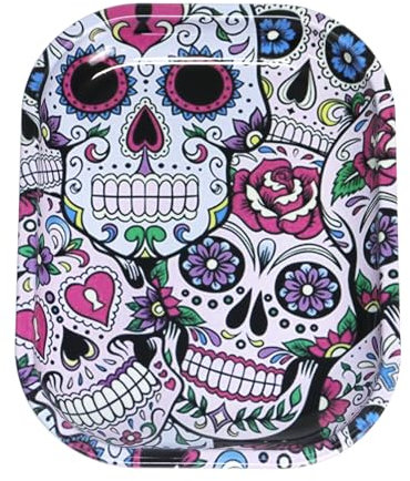 Rolling Trays Premium Metal Tray with Design - Perfect Size for Home Or Travel Accessories 7''X 5.5'',Skull