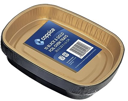 Coppice Strong Gold & Black Aluminium Foil Trays for Baking, BBQ, Roasting & Serving | Freezer, Microwave & Oven Safe | 10 Pack (Medium)