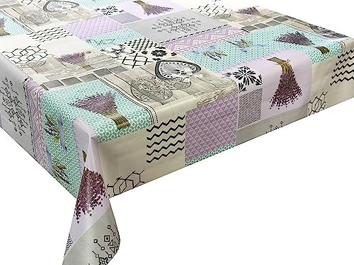 Wachstuch Tischdecke abwaschbar Gartentischdecke, Viele Größen und Designs, wasserabweisend (Blumen Lavendel Violett Beige Grau- M-6513-1, 280x140 cm)