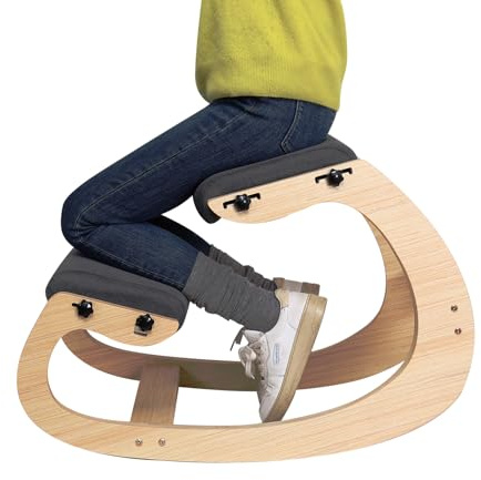 Ergonomischer Kniestuhl, verstellbar, Schaukelstuhl, Haltungsstuhl für Schreibtisch, Holz, Grau, Heimbüro, Kniehocker und Kniestuhl