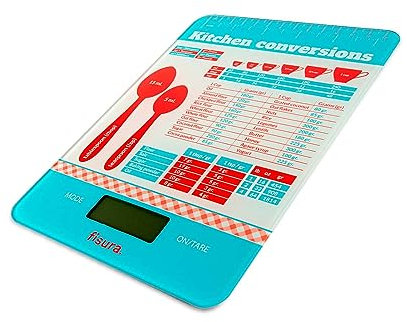 FISURA - Digitale Küchenwaage von Vichy. Original elektronische Waage 5kg/11lbsDigitalwaage Briefwaage mit Tara-Funktion. Glas und ABS. 15 x 22 cm. (Maße für Gebäck)