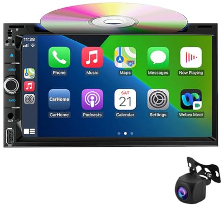 CarPlay Android Auto CD DVD Player Car Stereo Double Din 6.95 Inch 1080P Touchscreen Car Radio with Rear View Camera Mirror Link Bluetooth 5.0 FM|AM|AUX|TF|EQ|DSP