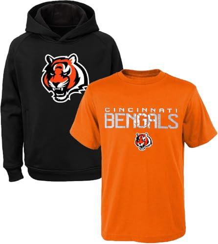 NFL Youth 8-20 Polyester Performance Primary Logo Hoodie & T-Shirt 2er-Pack Set, Cincinnati Bengals, 14-16