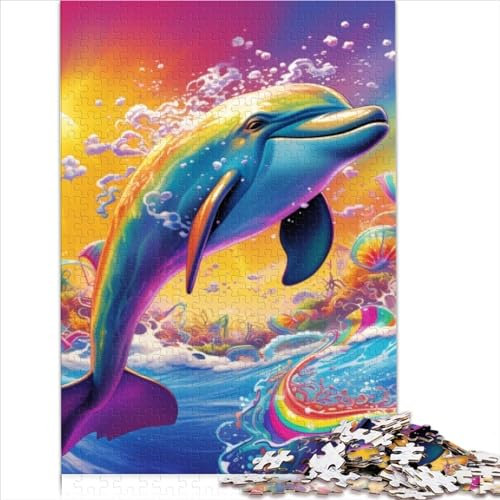 1000-teiliges Puzzle mit psychedelischen Delfinen für Erwachsene, Holzpuzzle für Erwachsene, Stressabbau, Aufenthalt, Zeit totschlagen (50 x 75 cm)