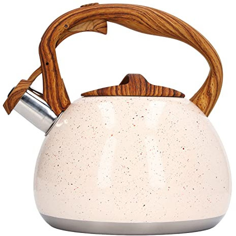 Gas Kettle with Whistle Fast Boil,3l Large Capacity Home Stainless Steel Whistle for Stove Top,Enamel Stovetop Whistling Kettle for Gas Hob,Kitchen Teapot with Wood Handle Camping