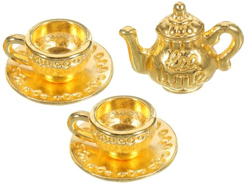 Abaodam 1 Satz Mini-teekannen-Set Puppenhaus-teekessel-Set Spiel-teekannen-Set Puppenhaus Kaffee-Tee-Set Miniatur- Mini-teekannen-tassenteller Büro Zinklegierung Jahrgang Metall