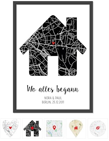 OWLBOOK® Personalisierte Geschenke für Frauen | Wo alles begann Bild mit Landkarte & Koordinaten | Geburtstagsgeschenke für Frauen | Hochzeitsgeschenk Hochzeit Jahrestag Einzug Schwarz Papier