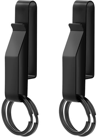 QH-Shop Schwerlast Gürtel Schlüsselhalter 2 Stück Edelstahl Taktischer Schlüssel Clip Robuste Gürtelschlaufe Schlüsselanhänger Clip Schlüsselanhänger für Herrenjeans Anzughosen Overalls Schwarz