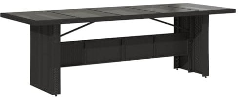 vidaXL Table de Jardin Dessus en Verre Noir 240x90x75cm résine tressée, Table d'extérieur, Table à Manger de Jardin, Meuble de Jardin, Table de Patio