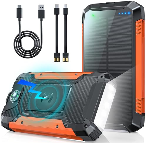 49800mAh Solaire Power Bank Chargeur Rapide:USB C 30W Chargeur Solaire Batterie Externe Solaire avec 2 Câbles, 3 Sorties & 2 Entrées, Indicateur LED & Lampe de Poche pour Téléphone Tablette