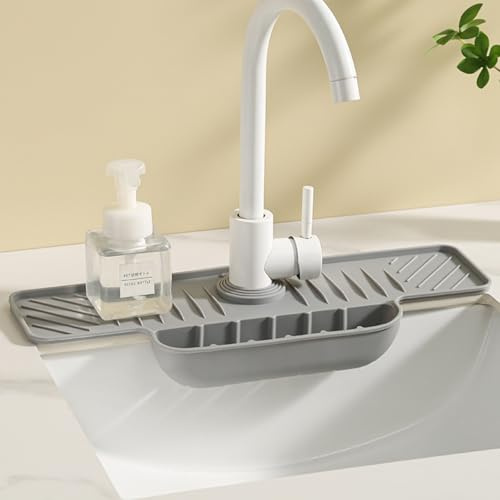 Wasserhahn Spritzschutz Abtropftablett Matte, Abtropfmatte Silikon, 2024 Neu Abtropftablett Matte Wasserhahn Abtropfmatte, Küchenzubehör Tropffänger Tablett Wasserfänger Matte für Küche Bad Spülbecken