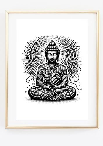 Din A4 Kunstdruck ohne Rahmen - Sitzender Buddha - Yoga Figur - Meditation Lotus Chakra - Grafik Druck Poster Bild