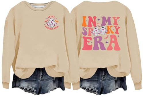 AMDOLE Halloween kostüme Halloween Sweatshirt Sweatshirts In My Pullover Shirt Damen Übergroßes Langarmshirt Teenager Mädchen Kleidung (Beige, S)