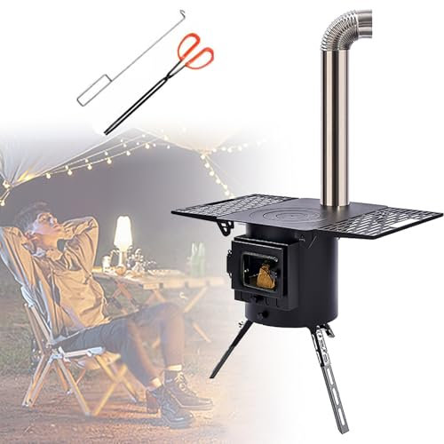 holzofen raketenofen Zusammenklappbarer Campingkocher mit Holzfeuerung – bodenstehender Holzscheitofen für Heizen im Winter und Kochen im Sommer – kleiner heißer Zeltofen für Garten, Grillparty