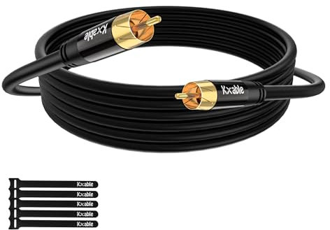 Subwoofer Cable RCA to RCA Audio Cable 50FT, Digital Coaxial Audio Cable, Premium S/PDIF RCA Cord for Home Theater, HDTV, Subwoofer, Hi-Fi System, Amplifier, 22AWG Tinned Copper, Double Shielded